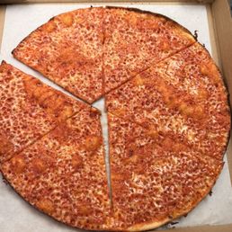 Thin crust traditional pizza light on the cheese