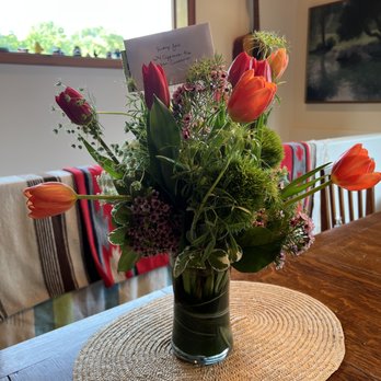 Burns Florist - Thoughtful Tulips arrangement that arrived.  Not what I had ordered.  8 tulips. - Florists Near Me - San Rafael, California