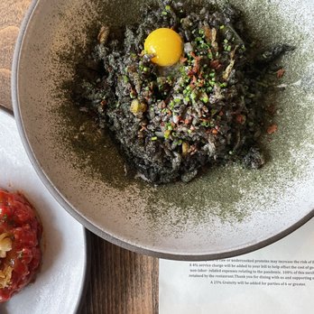 Paju - Paju fried rice| kimchi, bacon, squid ink, smoked quail egg - Korean Near Me - Seattle, Washington