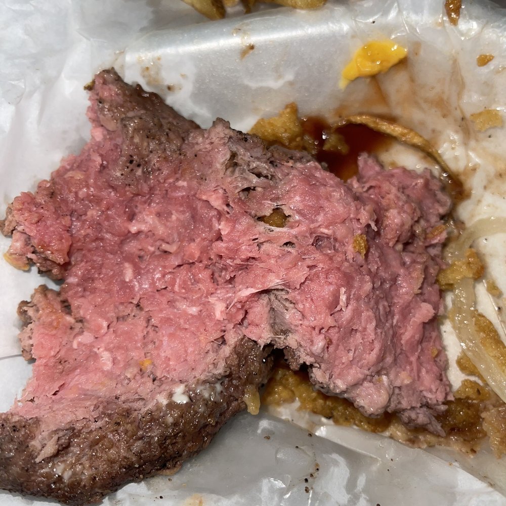 Baron's Pub - Undercooked hamburger patty. - American Near Me - Suffolk, Virginia