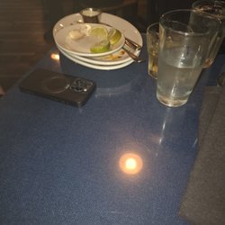 Dirty dishes left at table.