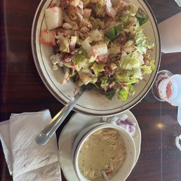 Pear, Gorgonzola & candied pecan salad with cup of chicken Tuscan soup Pear, Gorgonzola & candied pecan salad with cup of chicken Tuscan soup