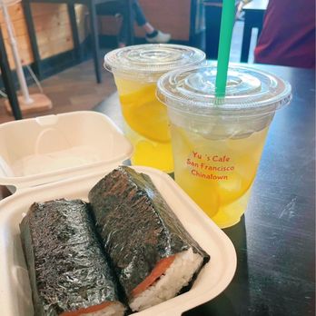 Yu's Cafe - Spam musubi; L2. Lemon Green Tea - iced, BOGO deal. - Desserts Near Me - San Francisco, California