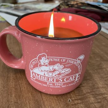Lambert's Cafe - Ozark - Candle in a mug from the souvenir store - American Near Me - Ozark, Missouri Lambert's Cafe - Ozark - Candle in a mug from the souvenir store - American Near Me - Ozark, Missouri