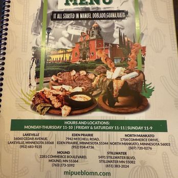 Mi Pueblo - Menu front cover - Mexican Near Me - Stillwater, Minnesota