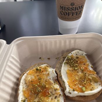 Mission Coffee - The mascarpone apricot toast was still light and not overly sweet- perfect for breakfast! - Coffee & Tea Near Me - Visalia, California Mission Coffee - The mascarpone apricot toast was still light and not overly sweet- perfect for breakfast! - Coffee & Tea Near Me - Visalia, California
