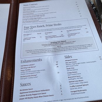 Four Sixes Ranch Steakhouse - Steaks and sides menu - Steakhouses Near Me - Las Vegas, Nevada
