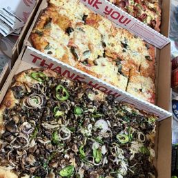 From top to bottom Pepperoni, sausage, and jalapeños. Margharita Mushroom pizza From top to bottom Pepperoni, sausage, and jalapeños. Margharita Mushroom pizza