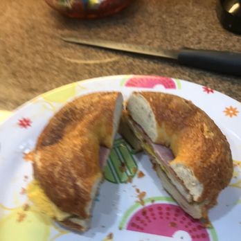 Daily Bagel Cafe - Ham, egg and cheese on a cheddar cheese bagel - Bagels Near Me - Morgan Hill, California Daily Bagel Cafe - Ham, egg and cheese on a cheddar cheese bagel - Bagels Near Me - Morgan Hill, California