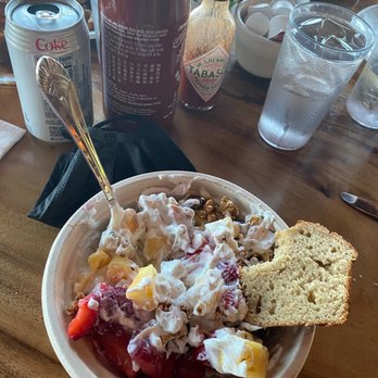 Kula Lodge & Restaurant - Yogurt with granola, variety of fruits and banana bread - Breakfast & Brunch Near Me - Kula, Hawaii Kula Lodge & Restaurant - Yogurt with granola, variety of fruits and banana bread - Breakfast & Brunch Near Me - Kula, Hawaii
