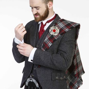 A1 Kilt Hire - Grey Tweed outfit with the Auld Lang Syne tartan. - Clothing Rental Near Me - Edinburgh, EDH A1 Kilt Hire - Grey Tweed outfit with the Auld Lang Syne tartan. - Clothing Rental Near Me - Edinburgh, EDH