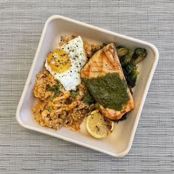 Pacific Catch - Salmon with Thai Brussels and Kimchi Fried Rice w/Sunnyside Egg - Seafood Near Me - Walnut Creek, California Pacific Catch - Salmon with Thai Brussels and Kimchi Fried Rice w/Sunnyside Egg - Seafood Near Me - Walnut Creek, California