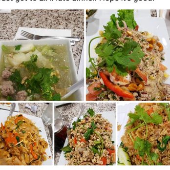Thai House Express - Glass noodle soup, fried rice, flat rice noodle stir fry, minced chicken and glass noodle shrimp salad. YUMMY! - Thai Near Me - Monterey Park, California Thai House Express - Glass noodle soup, fried rice, flat rice noodle stir fry, minced chicken and glass noodle shrimp salad. YUMMY! - Thai Near Me - Monterey Park, California