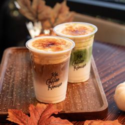 Kei Coffee House - Corn Crème Brûlée Latte & Matcha. Part of our new Fall lineup.