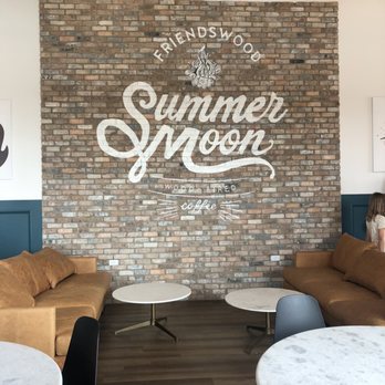Summer Moon Coffee - Love the brick wall painted with their logo. - Coffee & Tea Near Me - Friendswood, Texas Summer Moon Coffee - Love the brick wall painted with their logo. - Coffee & Tea Near Me - Friendswood, Texas