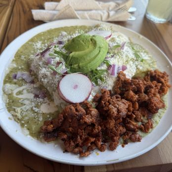 Pradera Brunch - Enchiladas Suizas with added beef on the side - Breakfast & Brunch Near Me - Costa Mesa, California