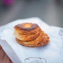 Farmářské tržiště Náplavka - Meat pastry. The pastry portion has the consistency of a good, flaky croissant. Except there's meat.