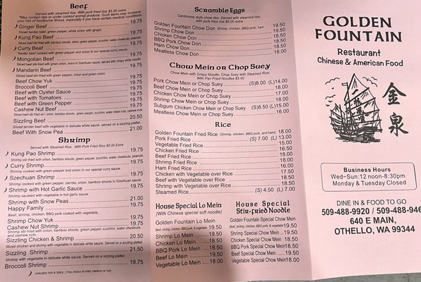 Menu photo 2 Golden Fountain Othello, WA