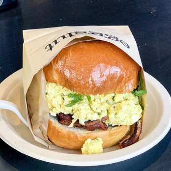 Eggslut - Egg Salad Sandwich ($6) with bacon ($2.50) highly recommend! - Breakfast & Brunch Near Me - Los Angeles, California