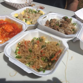 Mary's Asian Cuisine - Sesame chicken, Adobo pork (OMG, awesome!), Rice noodles w/ veggies and Bacon fried rice. It was all delicious! - Food Trucks Near Me - Beulah, Michigan Mary's Asian Cuisine - Sesame chicken, Adobo pork (OMG, awesome!), Rice noodles w/ veggies and Bacon fried rice. It was all delicious! - Food Trucks Near Me - Beulah, Michigan