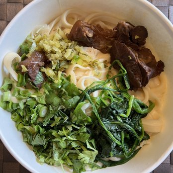 Noodle St - Spicy beef with knife-cut noodle.  Meat portion is little; four small pieces of beef with 2 1/2 were tendons. - Noodles Near Me - Monrovia, California