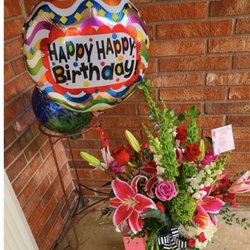 Ann's Flower Shop - My sister's one of a kind 60th B- Day bouquet, balloon, and scented candle