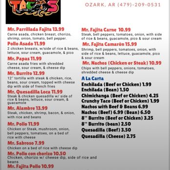 Mr. Taco - Menu part one - Mexican Near Me - Ozark, Arkansas