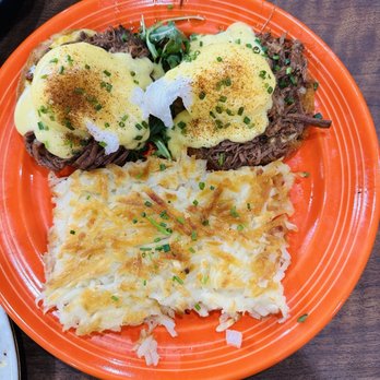 Sunny on South - Short Rib Birria Benedict w/ hash brown--solid! - Breakfast & Brunch Near Me - Cerritos, California