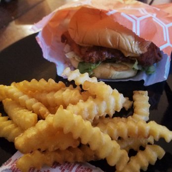 Shake Shack Cedar Hills - Hot honey chicken sandwich and half an order of fries. - Burgers Near Me - Beaverton, Oregon Shake Shack Cedar Hills - Hot honey chicken sandwich and half an order of fries. - Burgers Near Me - Beaverton, Oregon