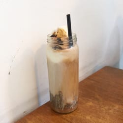 Soy iced coffee with ice cream.