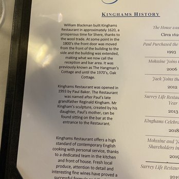 Kinghams Restaurant - Menu - 3 - British Near Me - Guildford, SRY