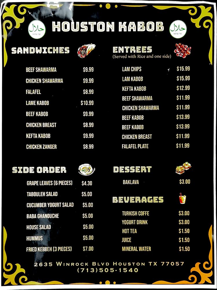 HOUSTON KABOB 2635 Winrock Blvd, Houston, Texas Mediterranean