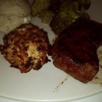 Bonefish Grill - Steak and crab cake, whipped mash potato, broccoli - Seafood Near Me - Brandon, Florida
