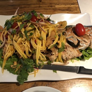 Ayada Thai - F3. Fried Fish with Green Mango Salad and Cashew Nut - Thai Near Me - Elmhurst, New York Ayada Thai - F3. Fried Fish with Green Mango Salad and Cashew Nut - Thai Near Me - Elmhurst, New York