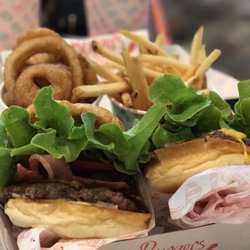 Betty's Burgers - Betty's Classics with fried and onion rings