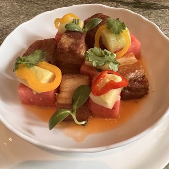 Le Jardinier - Pork belly with watermelon and cucumber - French Near Me - New York, New York