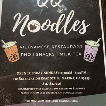 QQ Noodle - QQ Noodles Menu Cover - Vietnamese Near Me - Marina, California QQ Noodle - QQ Noodles Menu Cover - Vietnamese Near Me - Marina, California