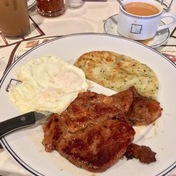 Arcadia Garden Cafe - Combo G. Pork shoulder, two eggs, roti, & hot milk tea - Chinese Near Me - Arcadia, California