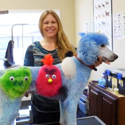 Styling Pet Academy of the West Coast - Student Bradan with Abbott who was decorated with humane products for a costume contest.