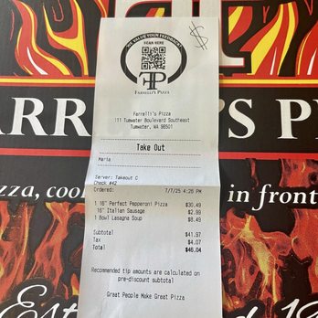 Farrelli’s Pizza - The bill - Pizza Near Me - Tumwater, Washington