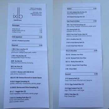 Ixlb Dim Sum Eats - Paper Menu - Dim Sum Near Me - Los Angeles, California