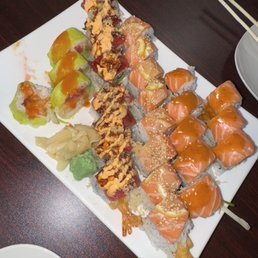 from left to right: Ocean Roll, Spicy Tuna Crunch Roll, Sakura Roll, Alaskan Roll. (got a little excited to eat!)