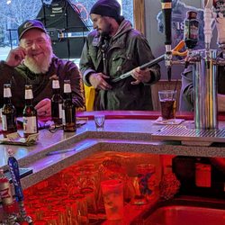 An air guitar hero, warming up on acoustic snow shovel LOL!