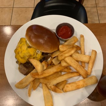 J. Henry's Draught House & Kitchen - My husband's food! Prime rib and Cheddar Sandwich! - New American Near Me - Houston, Texas