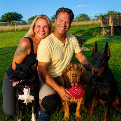 Gentle Dog Training - Me (Lisa) Mike, Lily, Bennet, and our personal dog Freya the Doberman
