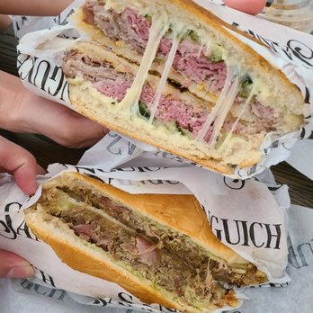 Sanguich - Top: Cubano Bottom: Pan con Lechon - Cuban Near Me - Miami, Florida Sanguich - Top: Cubano Bottom: Pan con Lechon - Cuban Near Me - Miami, Florida