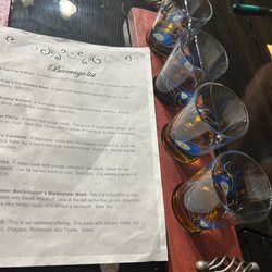 The Fat Friar's Meadery - Flight of meades and list.