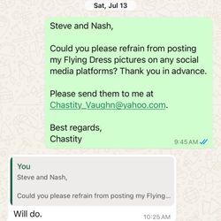 Changing Pace Travel - Screenshot of when I asked CPT hosts, Nasha and Steve to stop posting my pictures. They blocked me and kept the photos up.