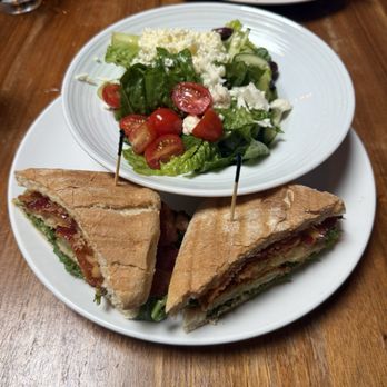 Noosh Nosh - FRIED GREEN TOMATO BLT, greek salad(half) - American Near Me - Louisville, Kentucky