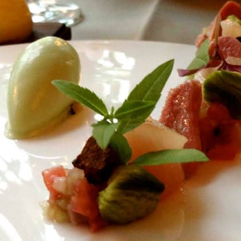 Jacobs Restaurant - Yellow tail mackerel with calf's tongue with basil sorbet - French Near Me - Hamburg, HH